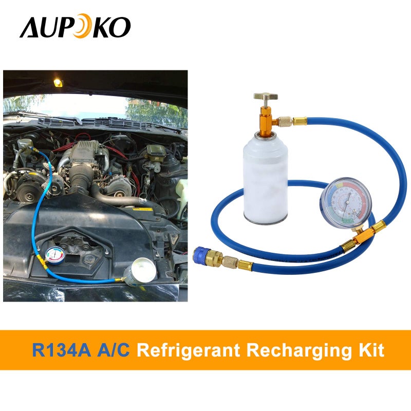 Aupoko مجموعة إعادة شحن فريون الثلاجة Aupoko A/C R134A مع 2 صمامات ثقب رصاصية، صنبور ثقب R134A، محول دوار مستقيم R410A، 2 محولات 1/4 بوصة مع قلب صمام - Image 4